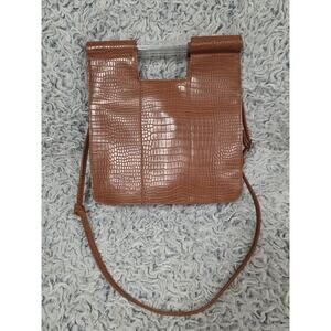 Béis Crossbody Bag in Cognac Croc Brown Faux Leather Convertible Purse
